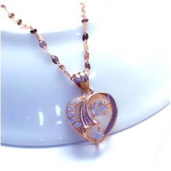 585 purple gold inlaid crystal hollow heart neckalce for woman14K rose gold pendant fashion sweet