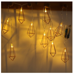 10 LED Retro Meral Battery LED Fairy Light Diamond Lantern Christmas String Lights for Patio Wedding Holiday Decoration