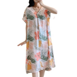 2021 New nightdress women's summer cotton silk viscose staple fiber pajamas home wear Japanese girl student loose Bourette dress thin