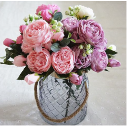 1Pc 30cm 5 Heads Artificial Rose Flowers Bouquet Fake Silk Peony Flowers Bouquet Valentine