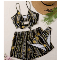 3pcs Set Swimwear Bikini Swimsuit with Shorts Korean Beach Wear