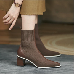 Autumn Winter Retro Knitted Elastic Stockings Thick Heel Ankle