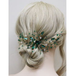 Golden Green Rhinestones Wedding Hair Comb Beads Crystal Bride Headbands Silver Women Hair