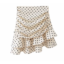 AWomen fashion polka dot print pleated asymmetrical skirt