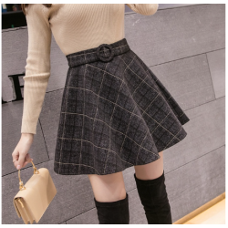 Autumn Winter Mini Skirt Female High Waist Plaid Woolen Skirts Womens A-line Pleated Thick Shorts