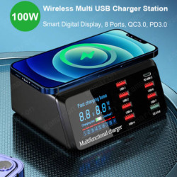 100W 8 Ports USB Fast Charger 3.0 Adapter HUB Wireless Station PD Charging For iPhone 13 Pro Max