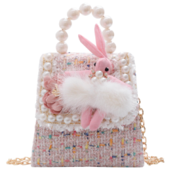 "Children's Small Bags New Style Pearl Fragrance Shoulder Korean Version Fashion Woolen Children Girls "