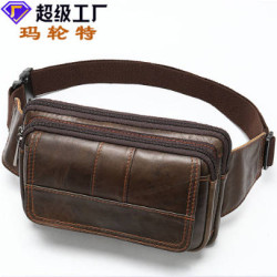 Cross border sources of goods leather men s waist bag top layer cowhide outdoor single shoulder Mess