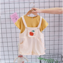 Grapefruit Bear Children's Clothing Girls Children's Solid Color T-Shirt Short-Sleeved Orange Pocket