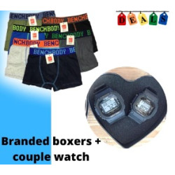 6pcs Bench Body 100% Cotton Men's Boxer Shorts Adult Underpants with FREE G-Shock & Baby G watch