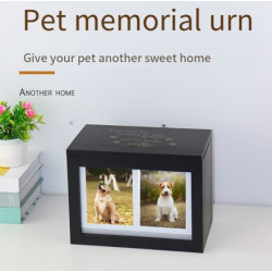 Pet Urns for Dog Cats Ashes, Loss Pet Memorial Remembrance Gift, Dog Frame Urns Wooden Pet Memorial Box Black