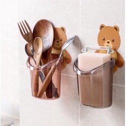 adhesive Wall-mounted Bear Toothbrush Mouthwash Cup Holder