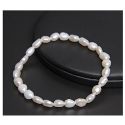 1 pc Genuine Baroque Elastic Natural Freshwater Pearl Bracelet 6-7mm Beaded Pearls Bangle For Women Men Fine Jewelry Gifts