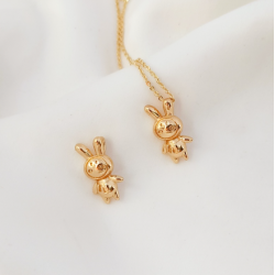 14K Covered Gold Color-Preserving Rabbit Pendant Fuji Bracelet Necklace